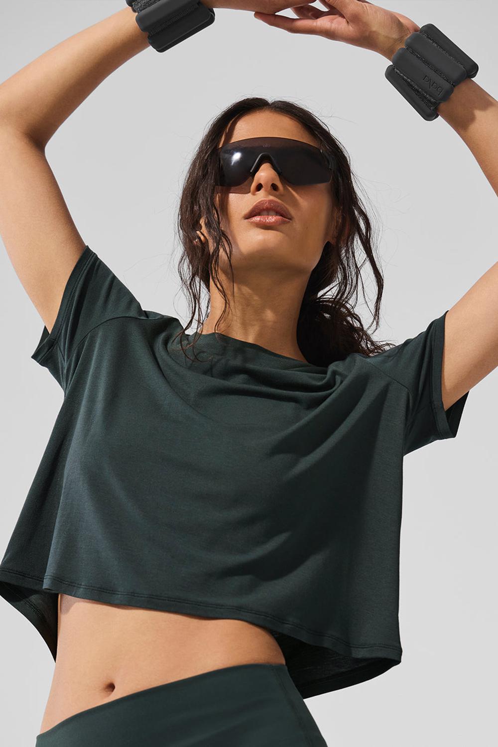 Short Sleeve Alo Yoga Cropped All Day Mujer Verde | España  VTDI-20564
