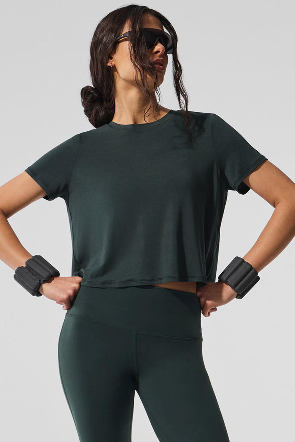 Short Sleeve Alo Yoga Cropped All Day Mujer Verde | España  VTDI-20564
