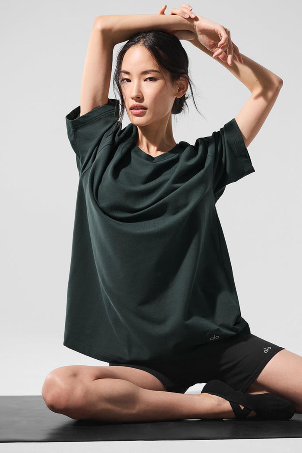 Short Sleeve Alo Yoga Double Take Mujer Verde | España  BYNQ-23479