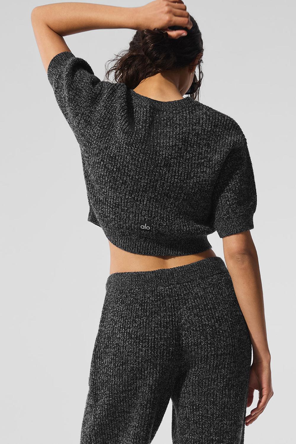 Short Sleeve Alo Yoga Marl Mujer Negras | España  YAGR-31804