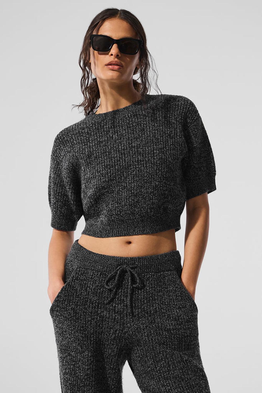 Short Sleeve Alo Yoga Marl Mujer Negras | España  YAGR-31804