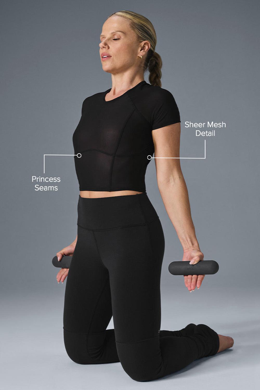 Short Sleeve Alo Yoga Mesh Cropped Tempo Mujer Negras | España  ZCUT-03245