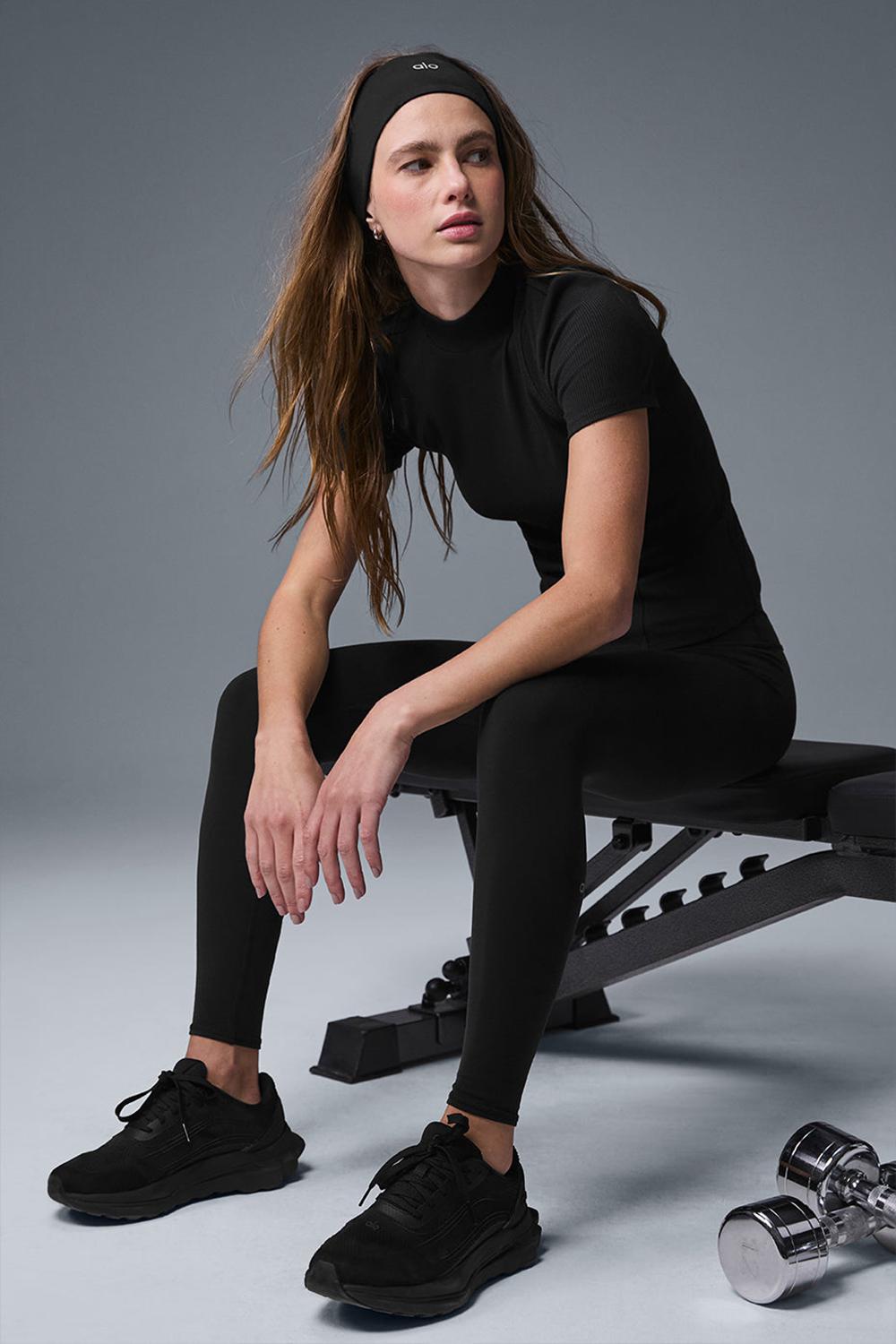 Short Sleeve Alo Yoga Ribbed Mesmerize Mujer Negras | España  VXQE-92584