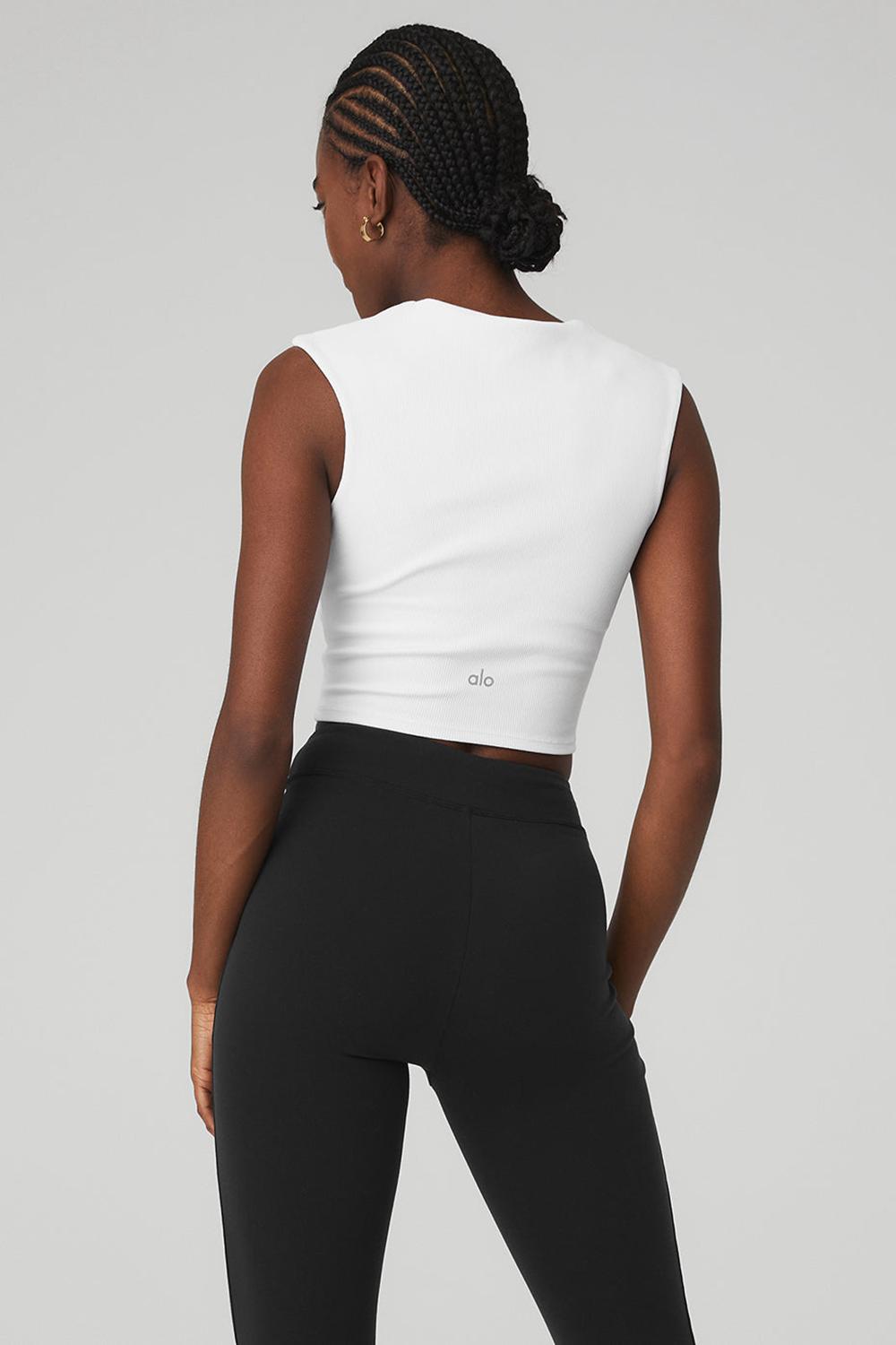 Short Sleeve Alo Yoga Ribbed Sweetheart Mujer Blancas | España  EURL-65410
