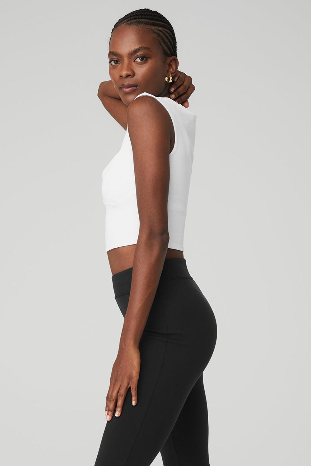Short Sleeve Alo Yoga Ribbed Sweetheart Mujer Blancas | España  EURL-65410