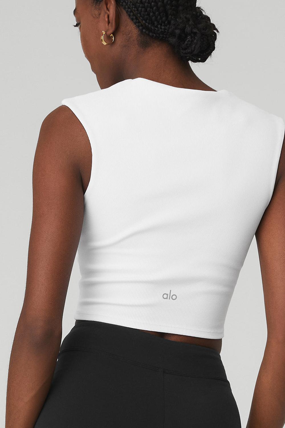 Short Sleeve Alo Yoga Ribbed Sweetheart Mujer Blancas | España  EURL-65410