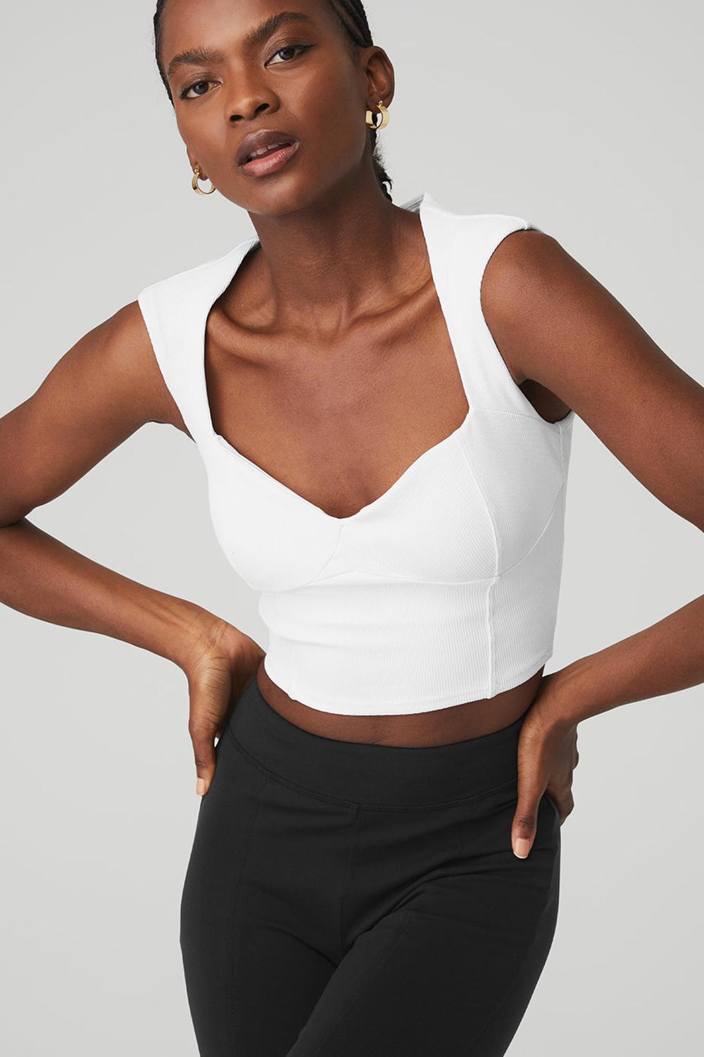 Short Sleeve Alo Yoga Ribbed Sweetheart Mujer Blancas | España  EURL-65410