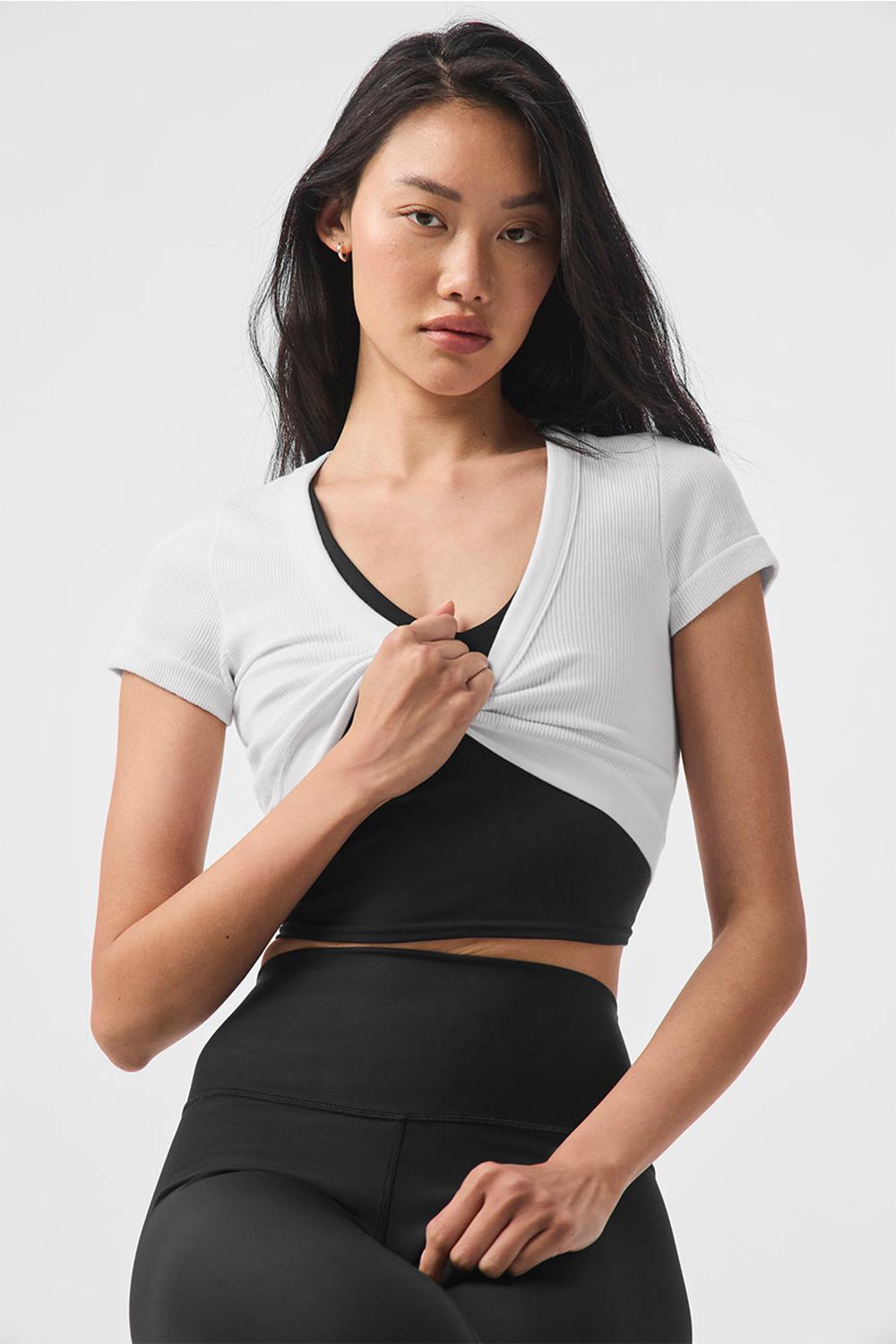 Short Sleeve Alo Yoga Seamless Ribbed Cropped Serene Mujer Blancas | España  MVBI-59713