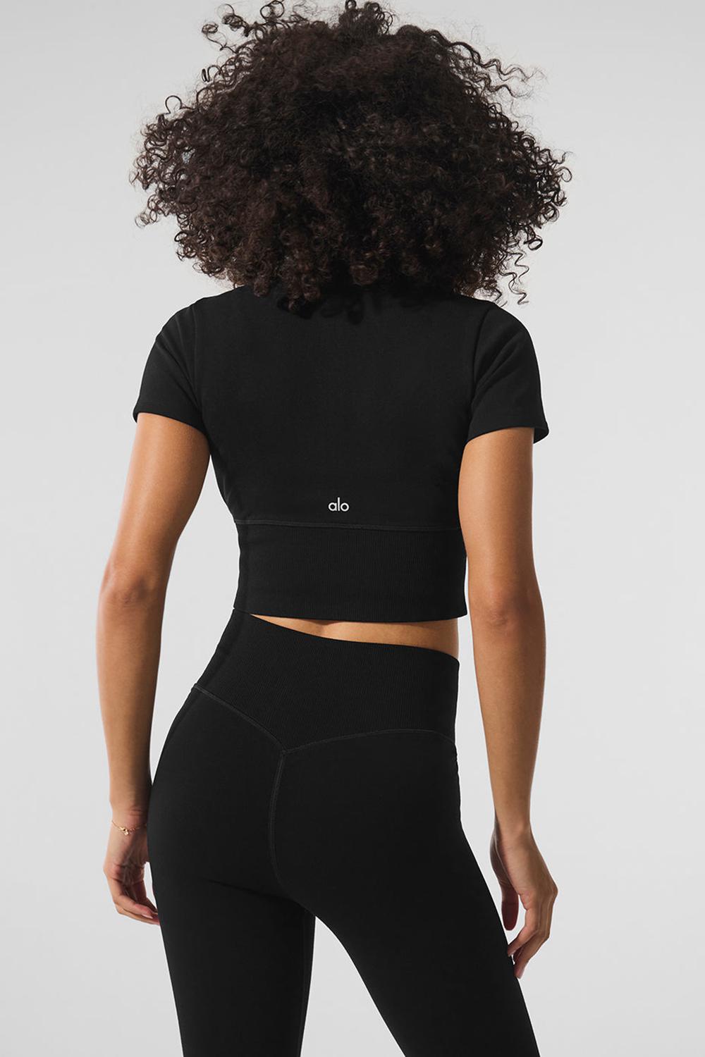 Short Sleeve Alo Yoga Seamless Winter Warm Plush Cropped Mujer Negras | España  JSBK-72418
