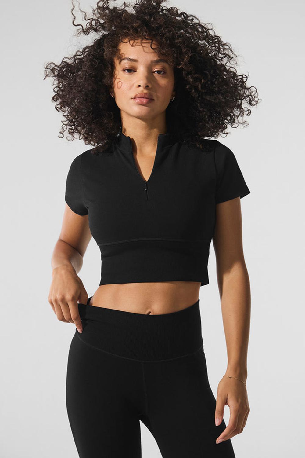 Short Sleeve Alo Yoga Seamless Winter Warm Plush Cropped Mujer Negras | España  JSBK-72418