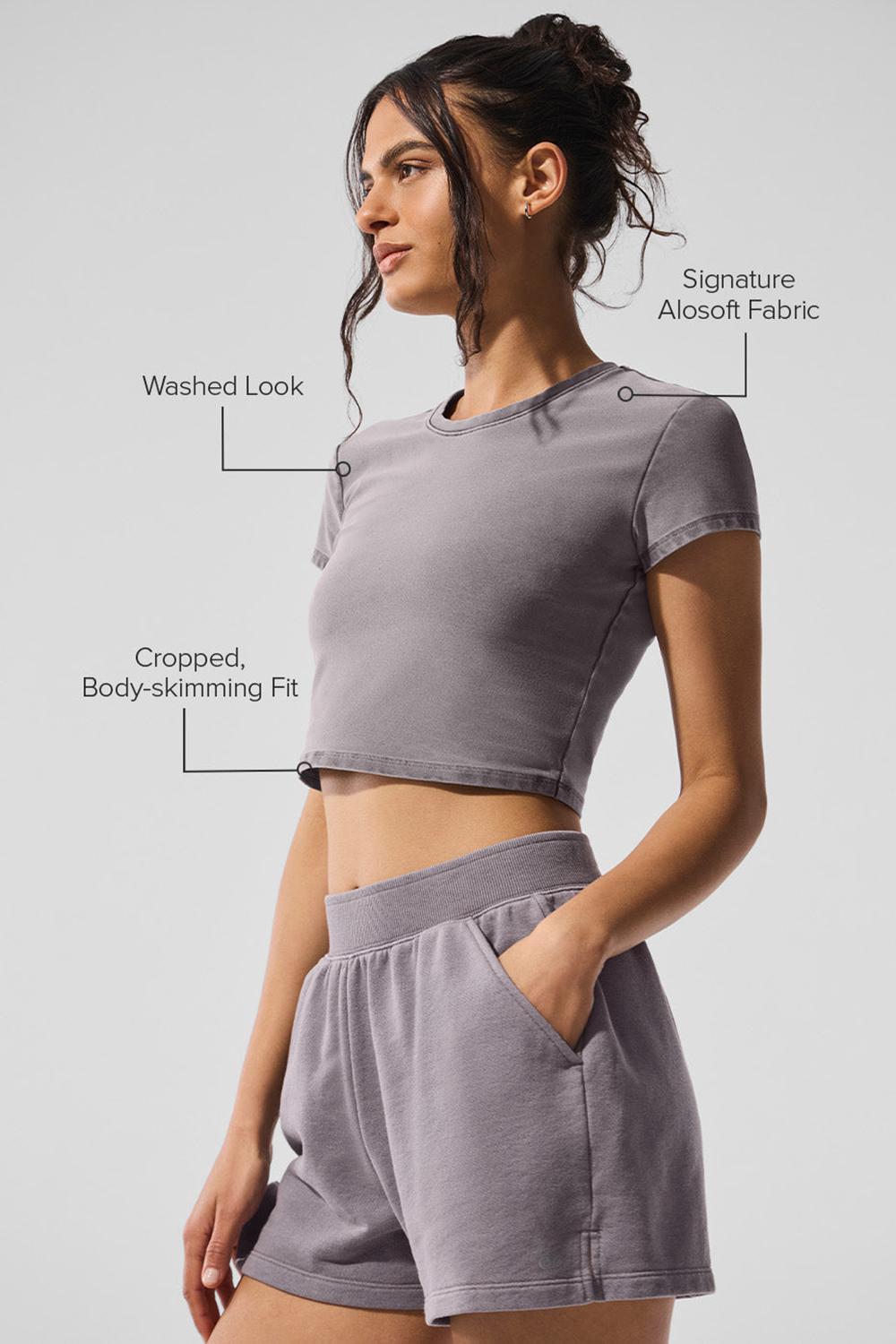 Short Sleeve Alo Yoga Washed Alosoft Crop Finesse Mujer Gris Azules | España  ZIFM-60731
