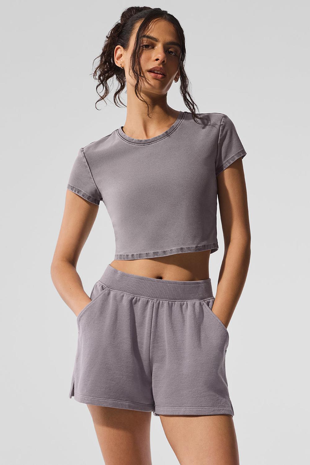 Short Sleeve Alo Yoga Washed Alosoft Crop Finesse Mujer Gris Azules | España  ZIFM-60731