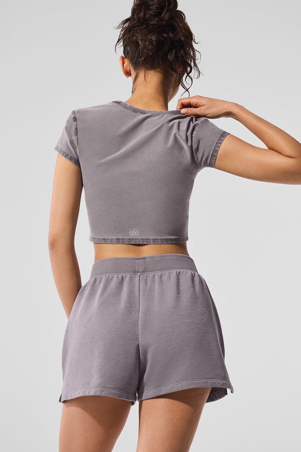 Short Sleeve Alo Yoga Washed Alosoft Crop Finesse Mujer Gris Azules | España  ZIFM-60731