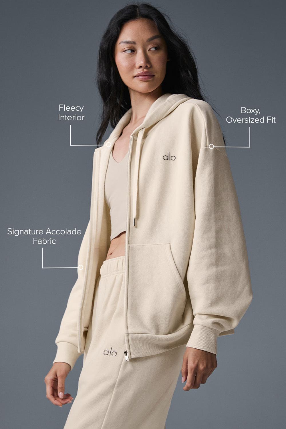 Sudadera con Capucha Alo Yoga Accolade Full Zip Mujer Oat Milk | España  CQYM-36427