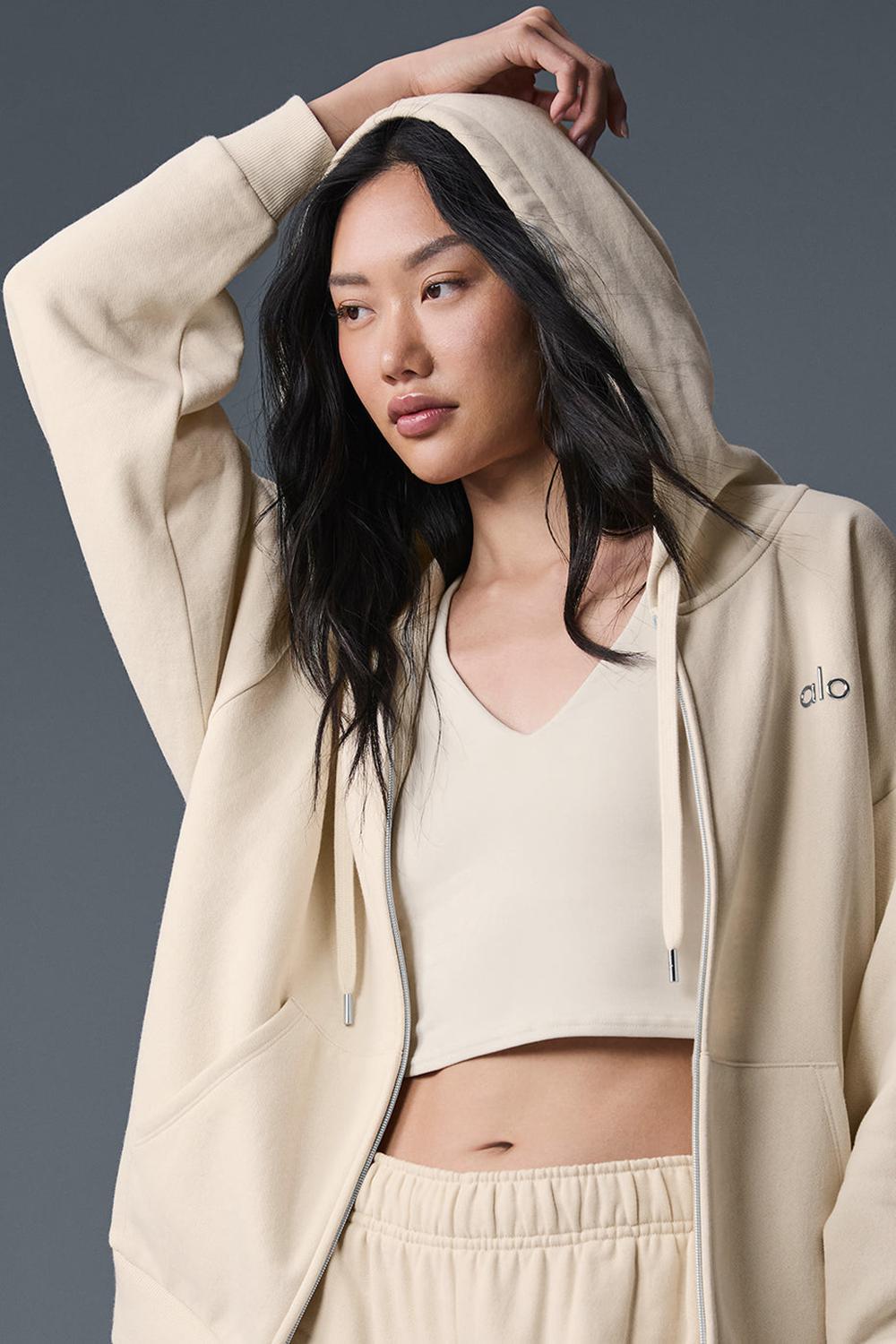 Sudadera con Capucha Alo Yoga Accolade Full Zip Mujer Oat Milk | España  CQYM-36427