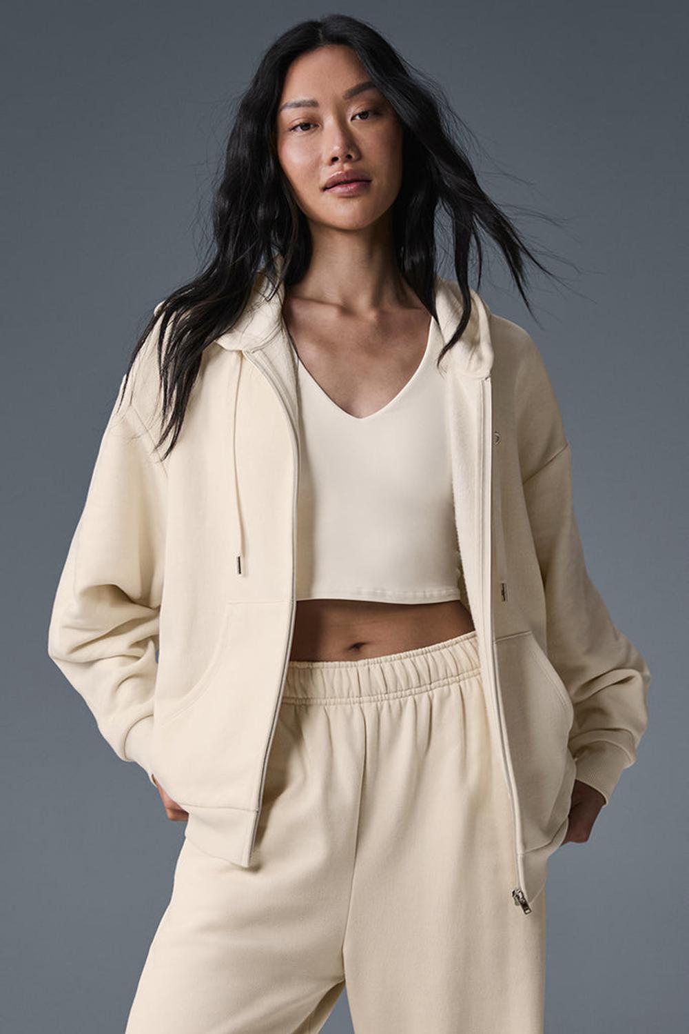 Sudadera con Capucha Alo Yoga Accolade Full Zip Mujer Oat Milk | España  CQYM-36427