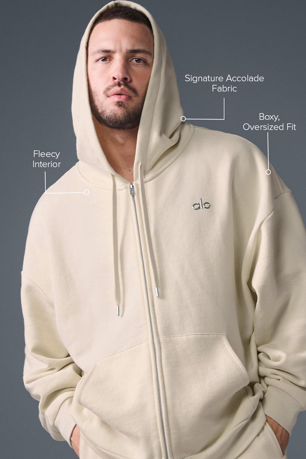 Sudadera con Capucha Alo Yoga Accolade Full Zip Hombre Oat Milk | España  EQHK-50782