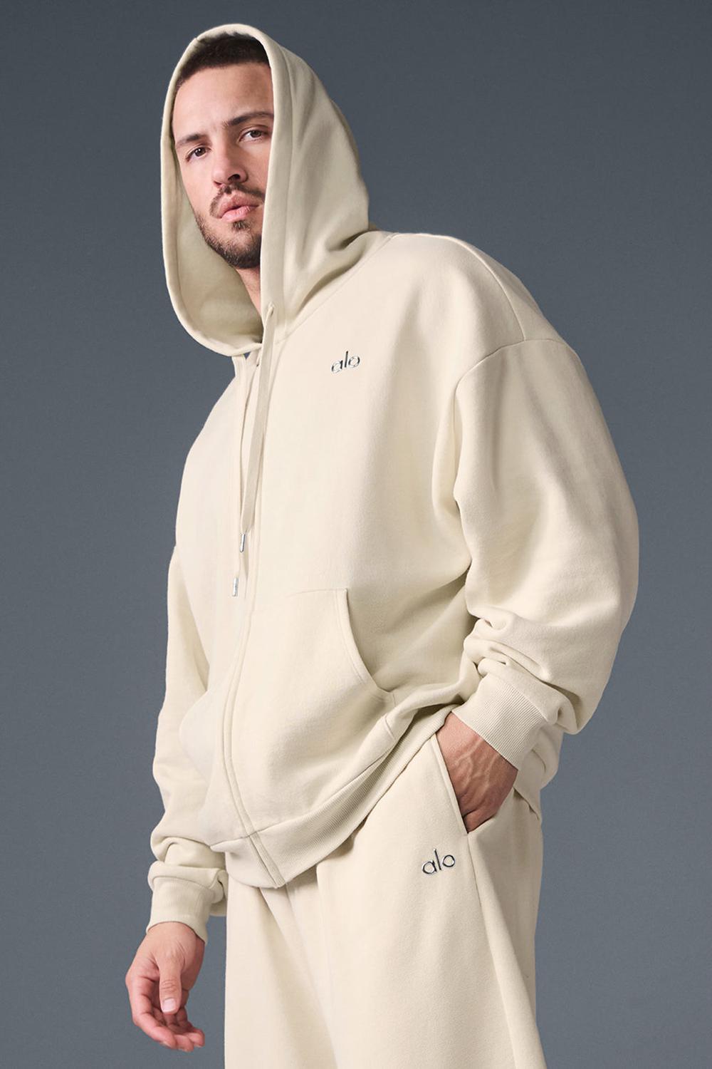 Sudadera con Capucha Alo Yoga Accolade Full Zip Hombre Oat Milk | España  EQHK-50782