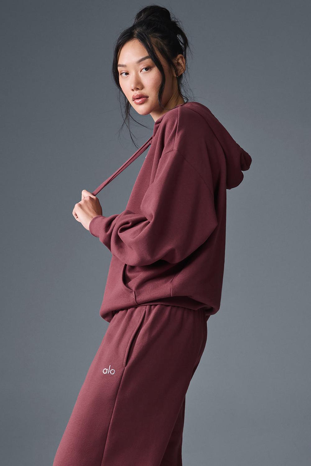 Sudadera con Capucha Alo Yoga Accolade Mujer Burdeos | España  FQIH-49018