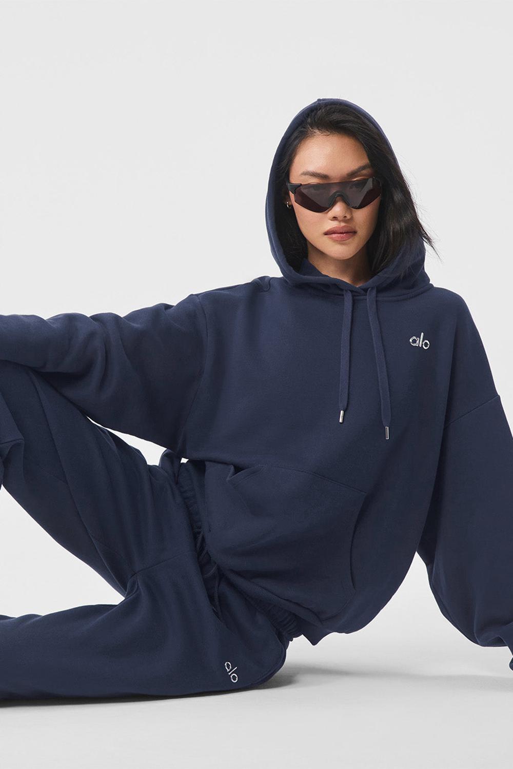 Sudadera con Capucha Alo Yoga Accolade Mujer Azul Marino | España  EHFO-01498