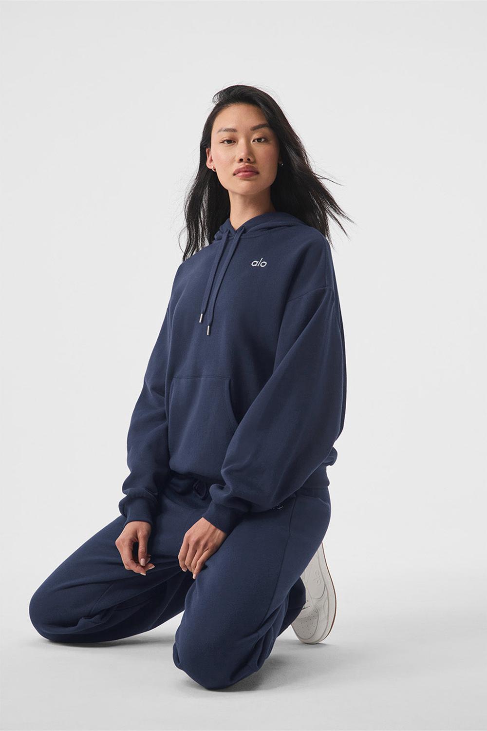 Sudadera con Capucha Alo Yoga Accolade Mujer Azul Marino | España  EHFO-01498