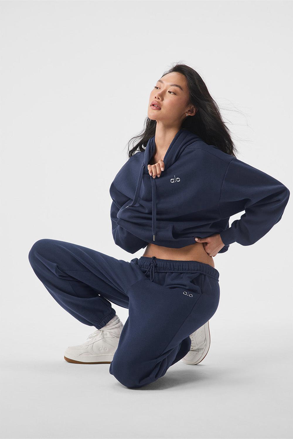Sudadera con Capucha Alo Yoga Accolade Mujer Azul Marino | España  EHFO-01498