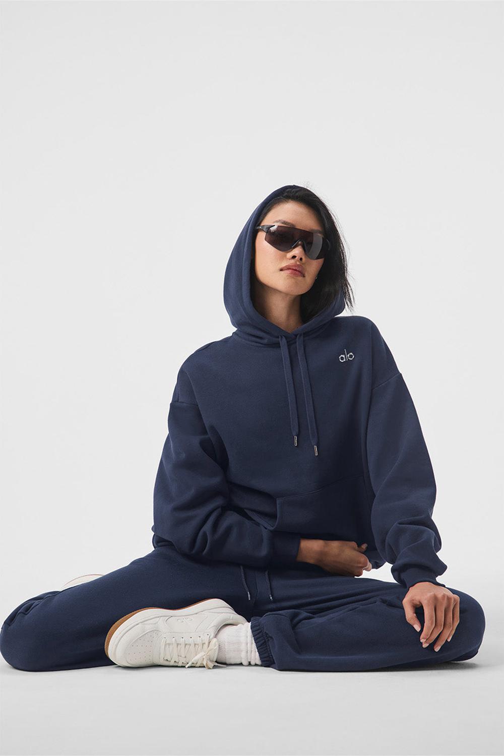 Sudadera con Capucha Alo Yoga Accolade Mujer Azul Marino | España  EHFO-01498