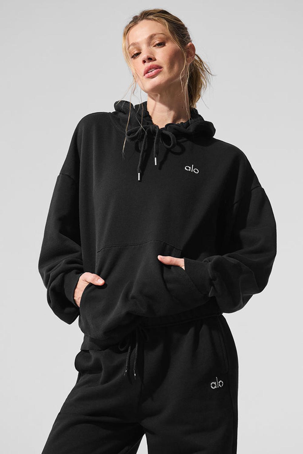 Sudadera con Capucha Alo Yoga Accolade Mujer Negras | España  SEOM-78145