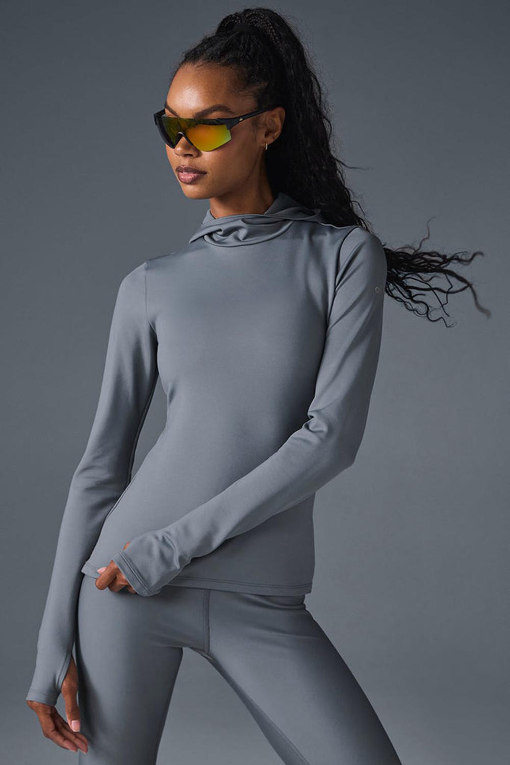 Sudadera con Capucha Alo Yoga Airlift Winter Warm Hooded Mujer Gris | España  KZTN-49721
