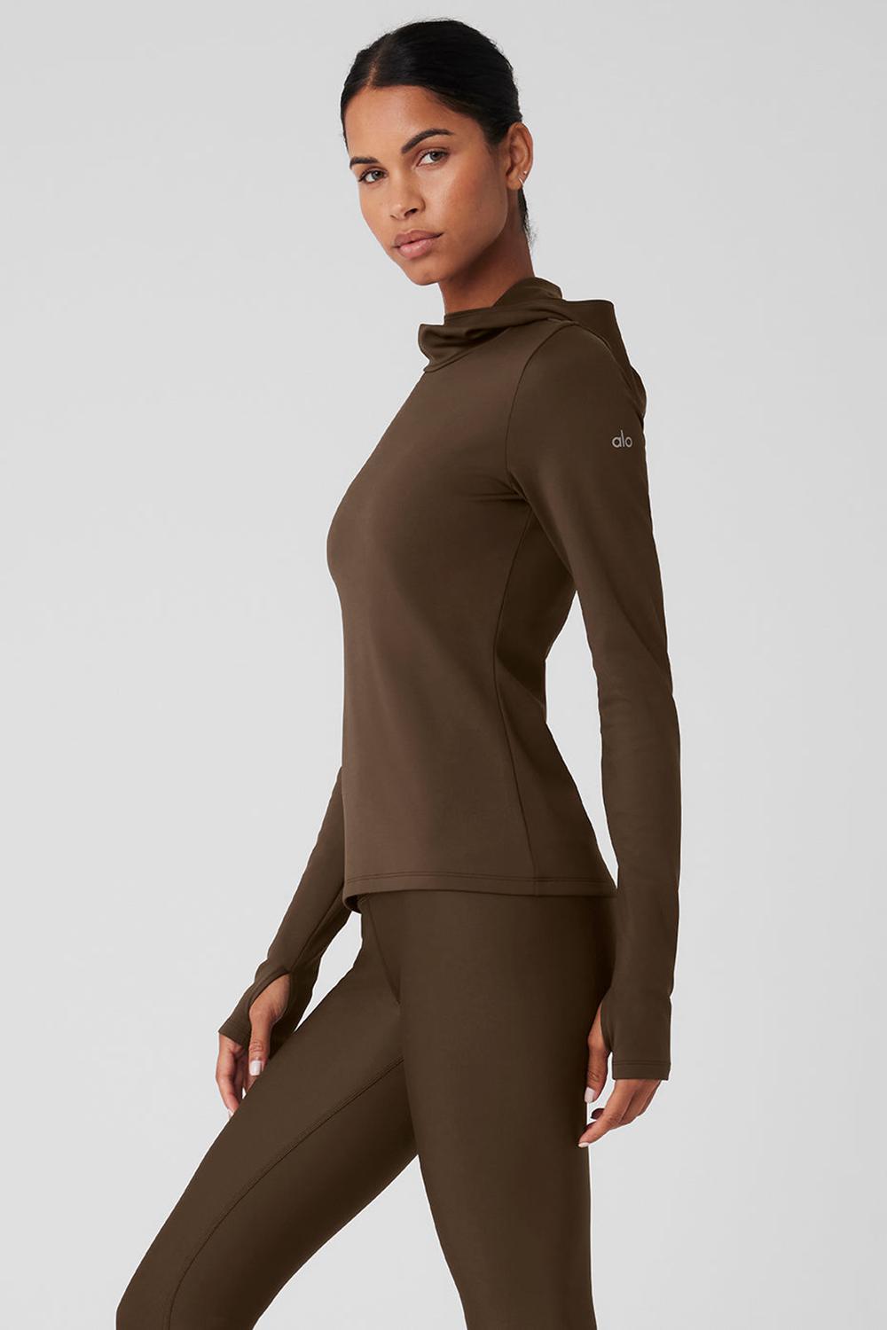 Sudadera con Capucha Alo Yoga Airlift Winter Warm Runner Mujer Espresso | España  ZYNU-48519