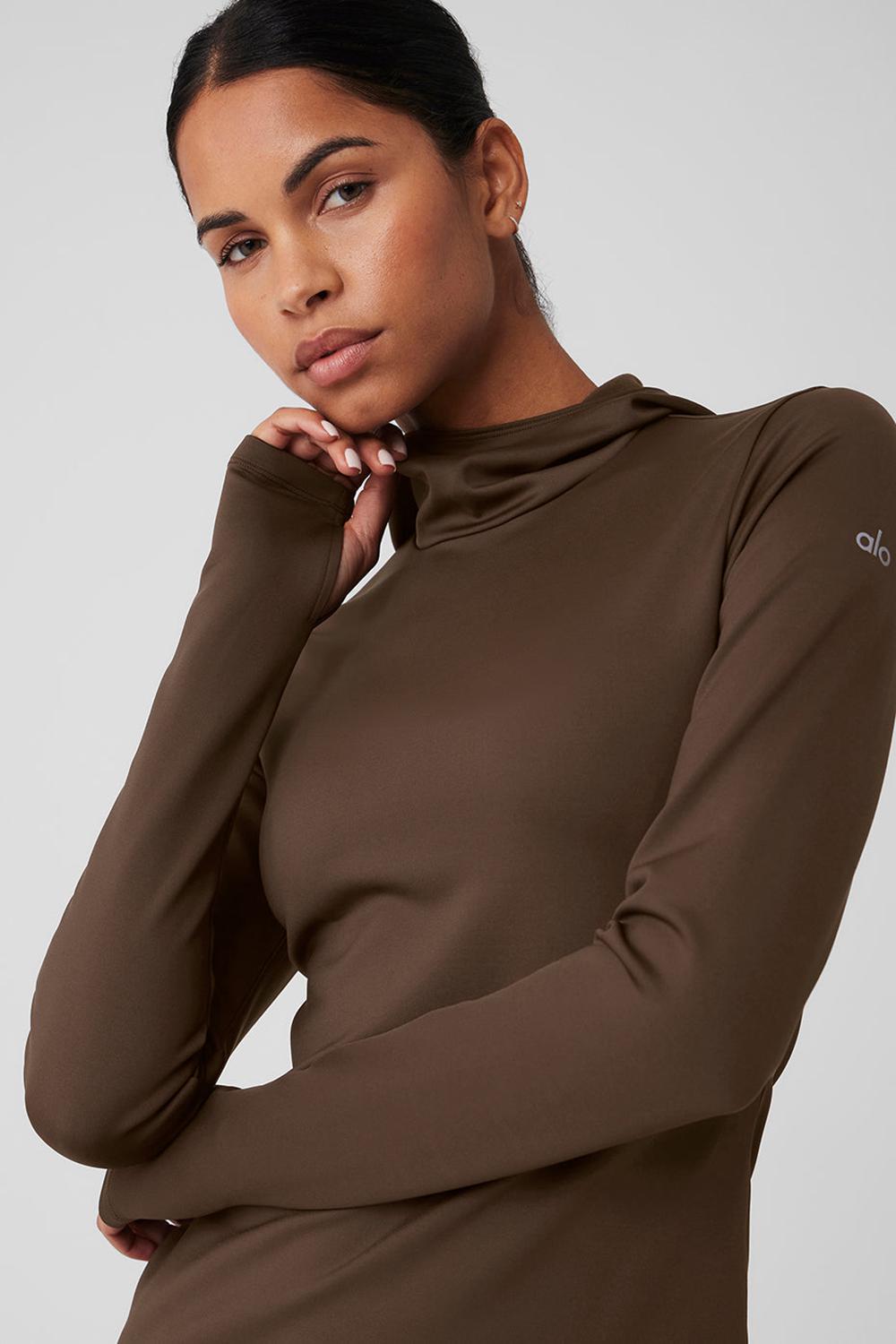 Sudadera con Capucha Alo Yoga Airlift Winter Warm Runner Mujer Espresso | España  ZYNU-48519