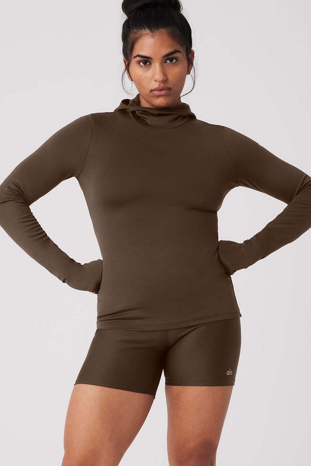 Sudadera con Capucha Alo Yoga Airlift Winter Warm Runner Mujer Espresso | España  ZYNU-48519