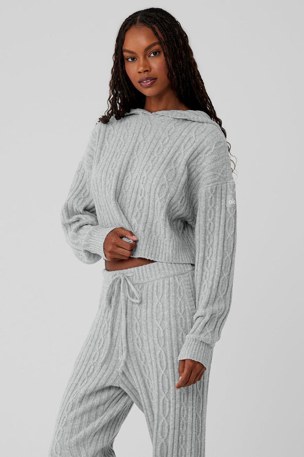 Sudadera con Capucha Alo Yoga Cable Knit Winter Bliss Mujer Gris | España  FOZI-71965