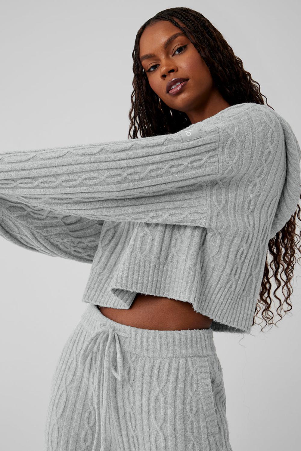 Sudadera con Capucha Alo Yoga Cable Knit Winter Bliss Mujer Gris | España  FOZI-71965