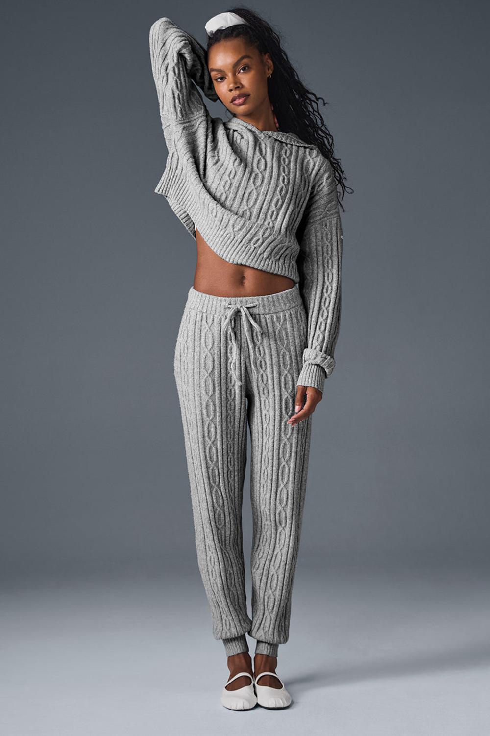 Sudadera con Capucha Alo Yoga Cable Knit Winter Bliss Mujer Gris | España  FOZI-71965