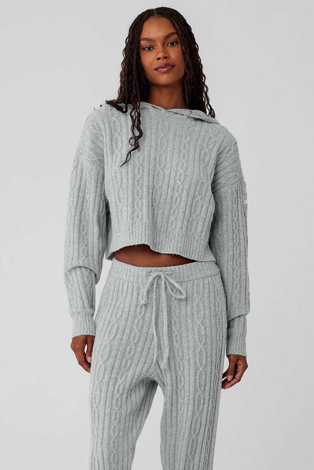 Sudadera con Capucha Alo Yoga Cable Knit Winter Bliss Mujer Gris | España  FOZI-71965