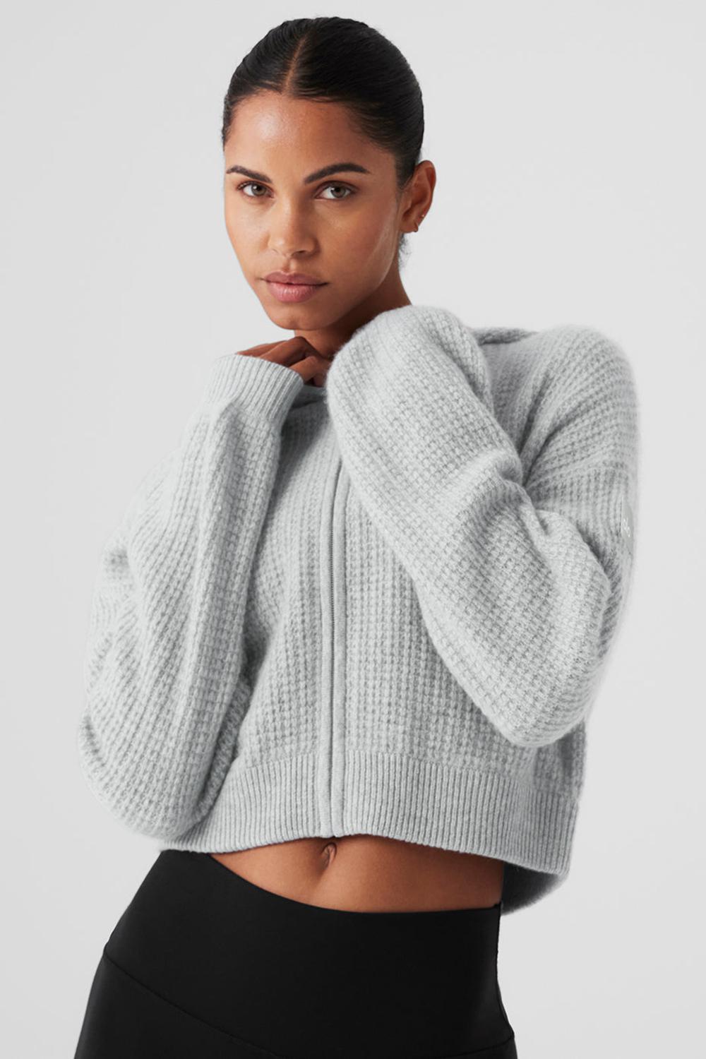 Sudadera con Capucha Alo Yoga Cashmere Plush Waffle Full Zip Mujer Gris | España  UKWZ-62970