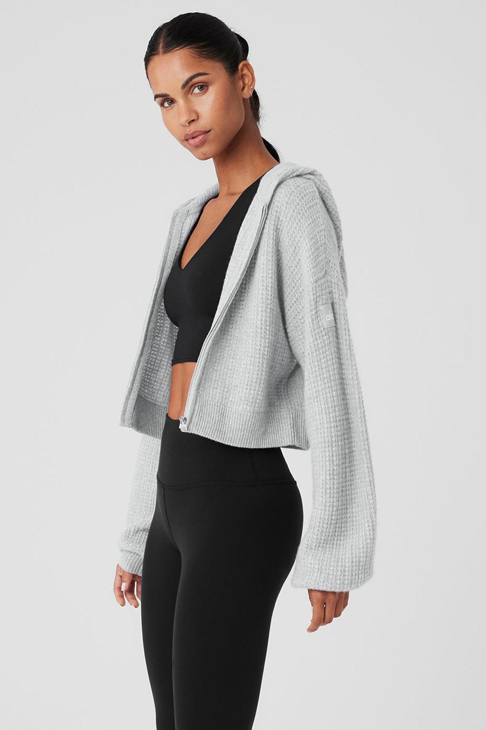 Sudadera con Capucha Alo Yoga Cashmere Plush Waffle Full Zip Mujer Gris | España  UKWZ-62970