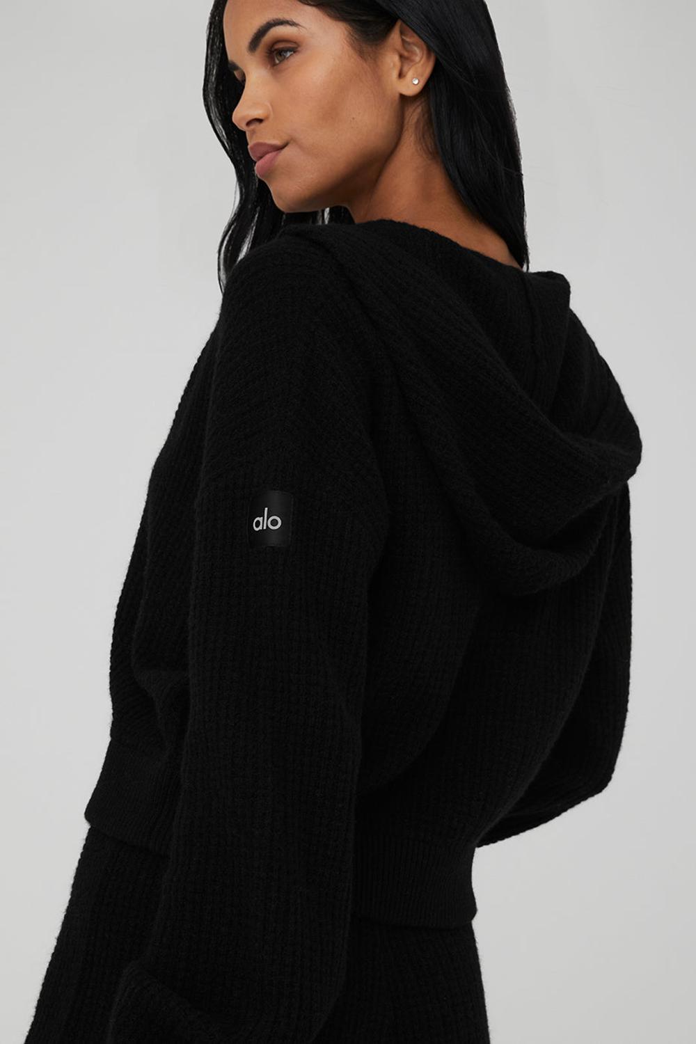 Sudadera con Capucha Alo Yoga Cashmere Plush Waffle Full Zip Mujer Negras | España  DZRJ-27416