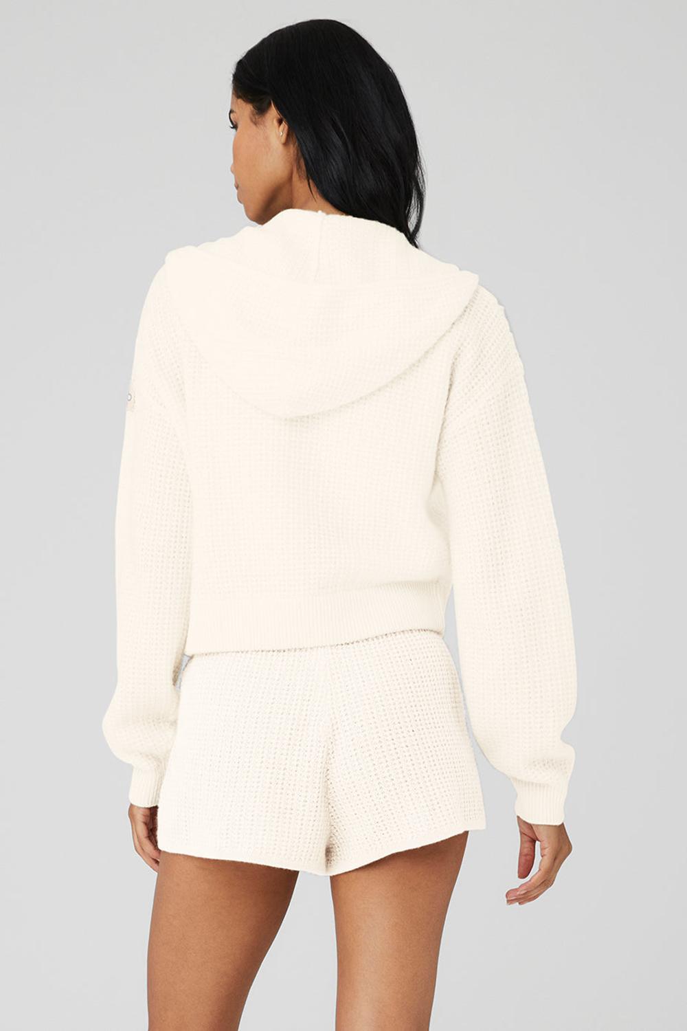 Sudadera con Capucha Alo Yoga Cashmere Plush Waffle Full Zip Mujer Ivory | España  MBJL-50139