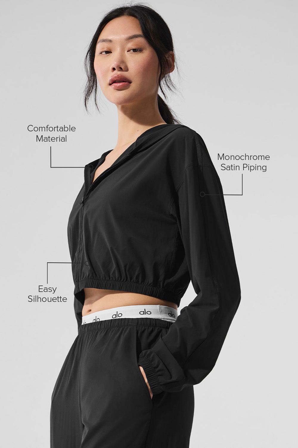 Sudadera con Capucha Alo Yoga Cropped Breezy Full-Zip Mujer Negras | España  UEZX-52671