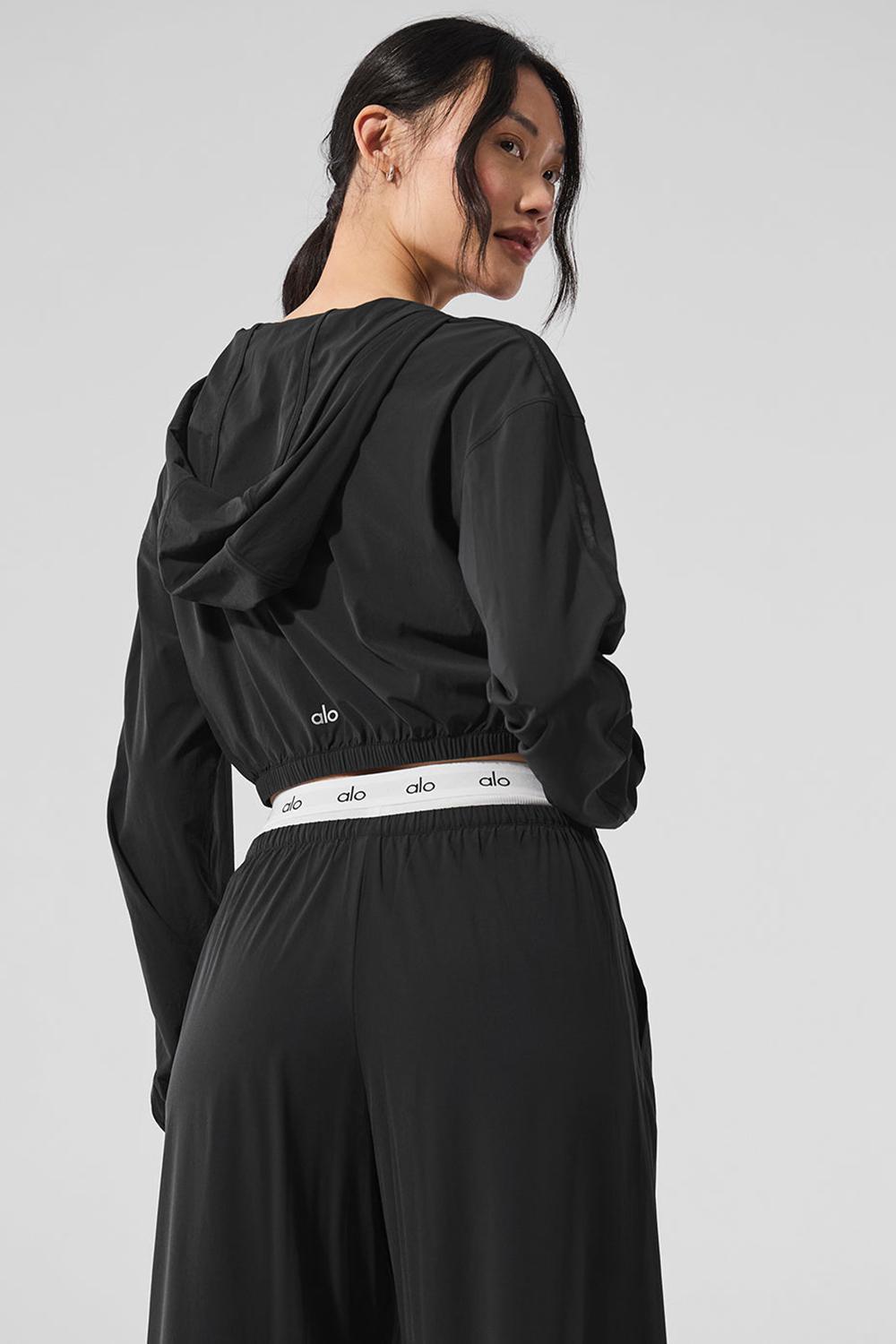 Sudadera con Capucha Alo Yoga Cropped Breezy Full-Zip Mujer Negras | España  UEZX-52671