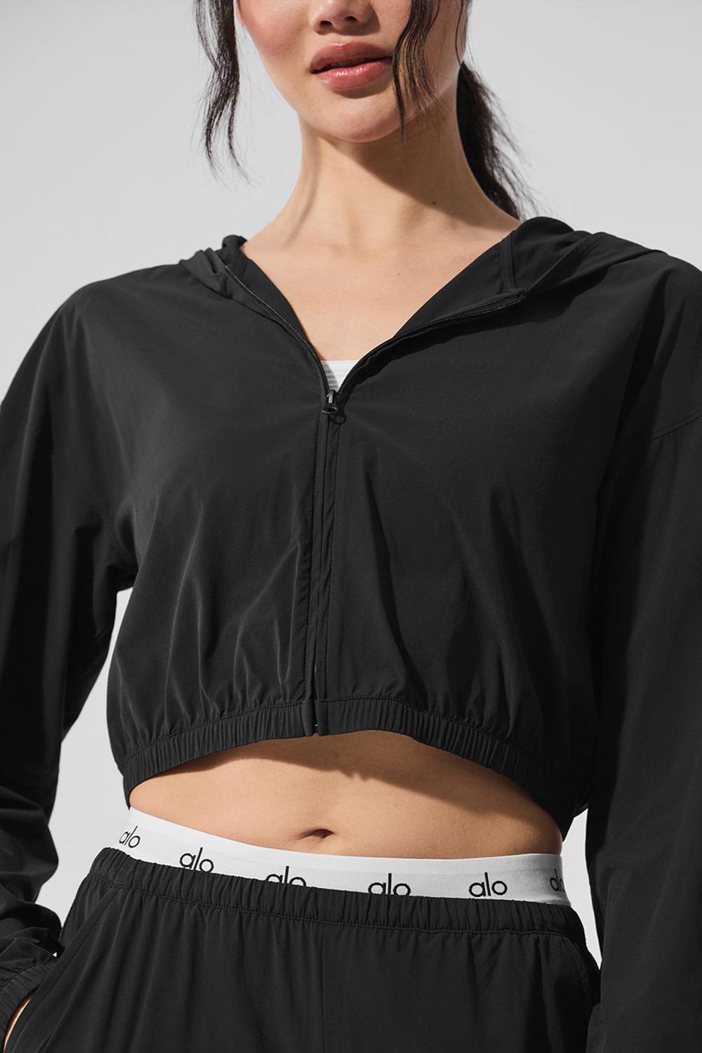 Sudadera con Capucha Alo Yoga Cropped Breezy Full-Zip Mujer Negras | España  UEZX-52671