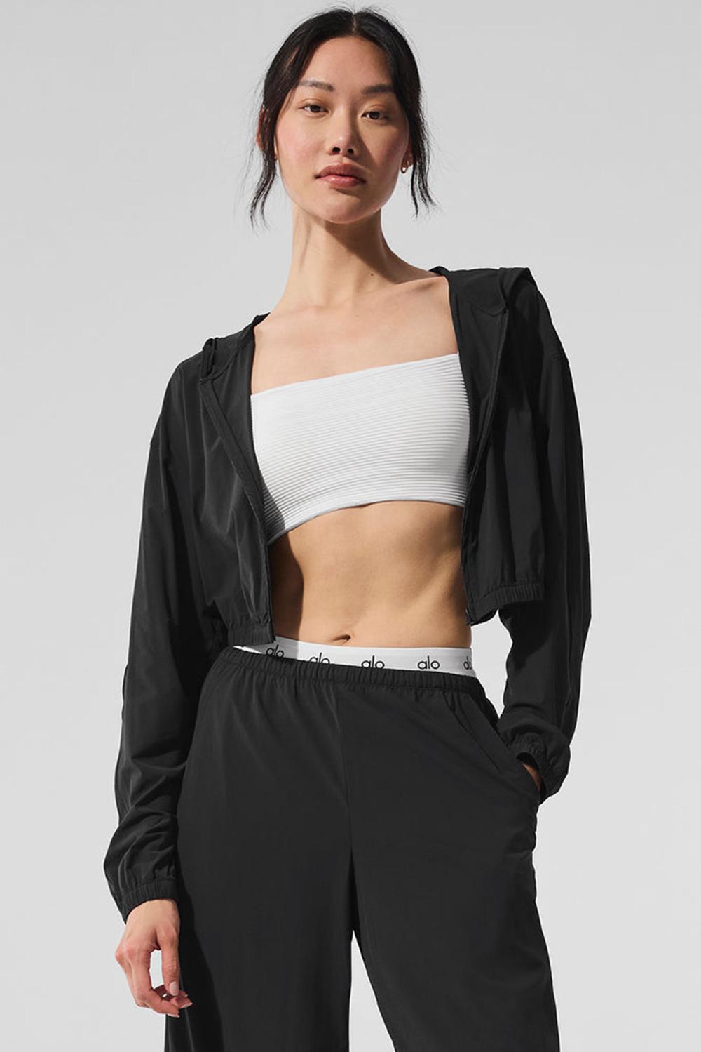 Sudadera con Capucha Alo Yoga Cropped Breezy Full-Zip Mujer Negras | España  UEZX-52671