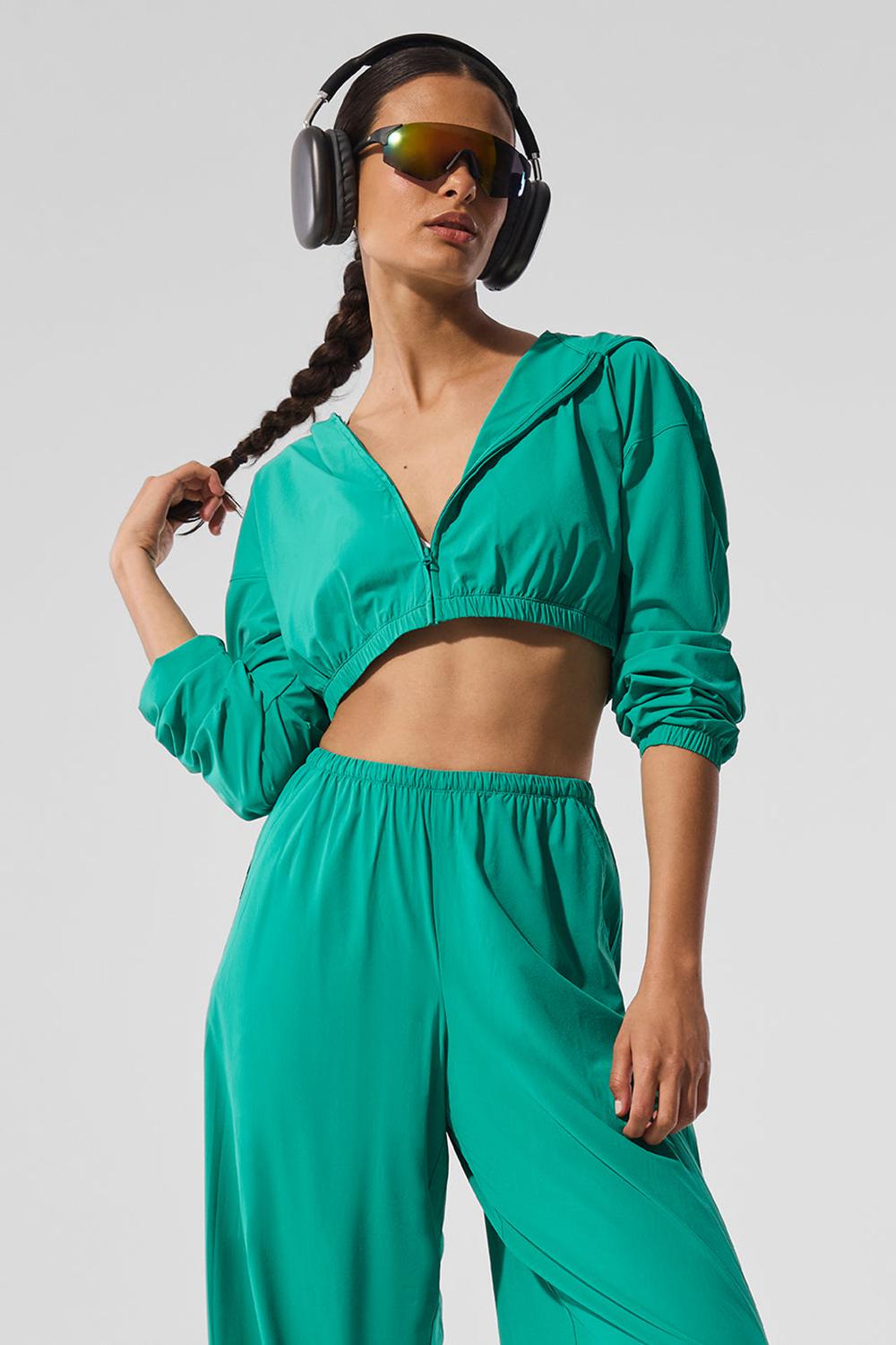 Sudadera con Capucha Alo Yoga Cropped Breezy Full-Zip Mujer Verde | España  ERWV-93645