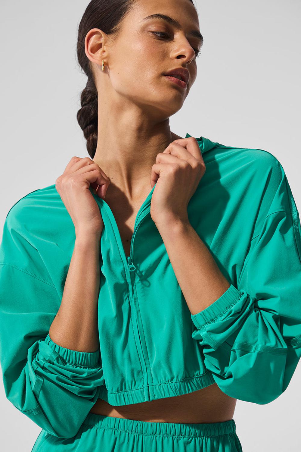 Sudadera con Capucha Alo Yoga Cropped Breezy Full-Zip Mujer Verde | España  ERWV-93645