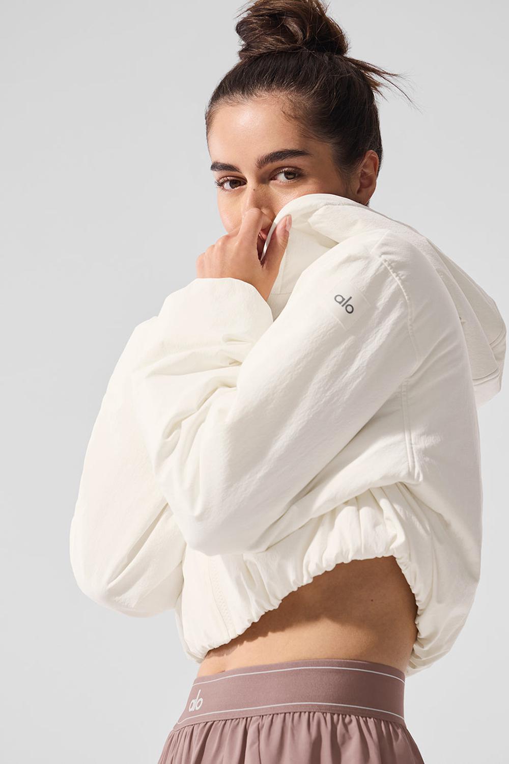Sudadera con Capucha Alo Yoga Cropped Mountain Peak Full-Zip Mujer Ivory | España  CGFB-80932