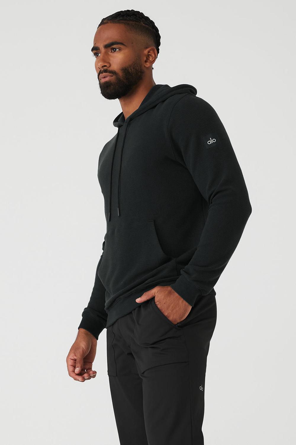Sudadera con Capucha Alo Yoga Micro Waffle Fast Break Hombre Negras | España  JASP-82795