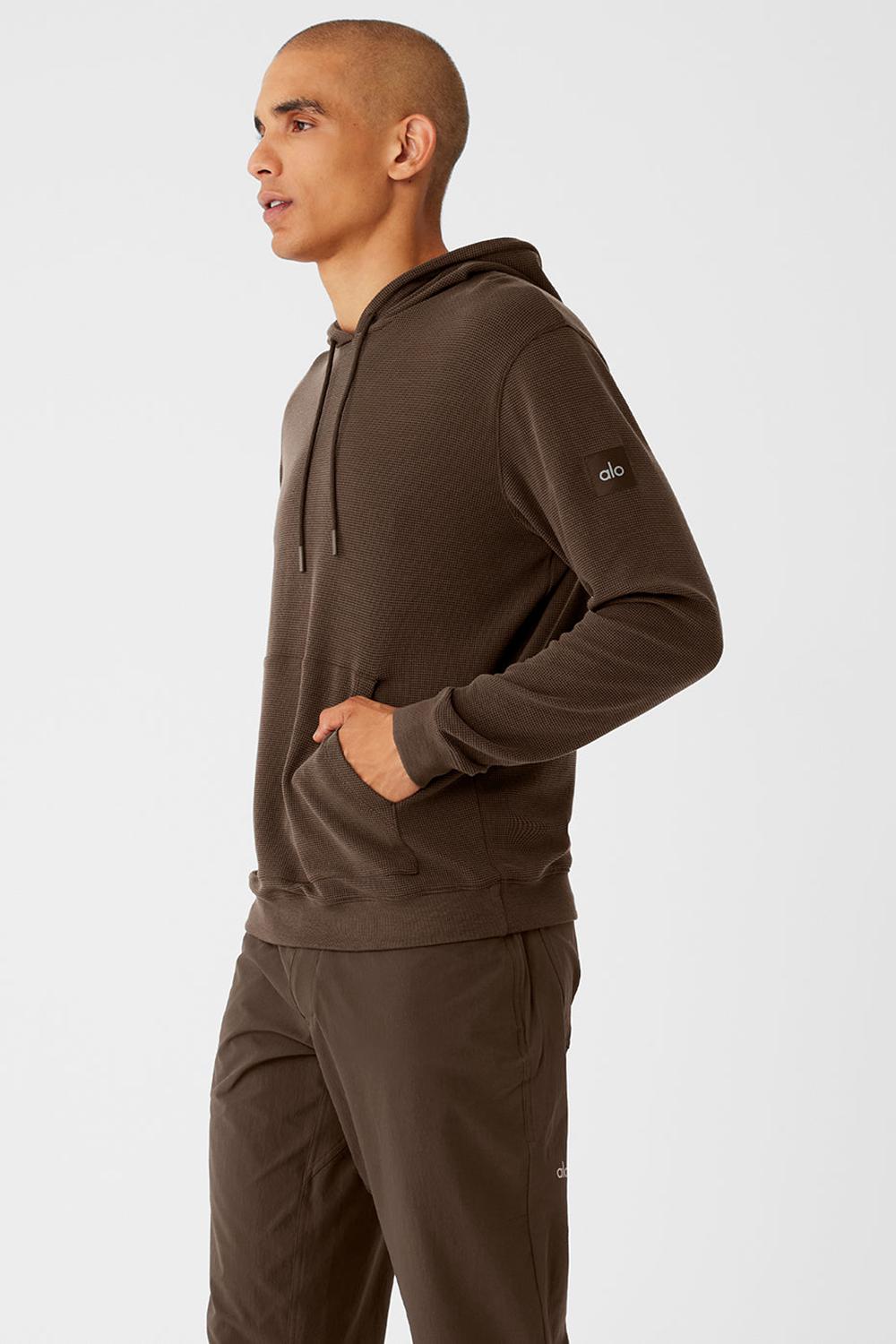 Sudadera con Capucha Alo Yoga Micro Waffle Fast Break Hombre Espresso | España  WQJC-17823