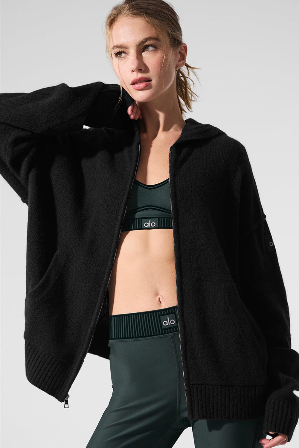 Sudadera con Capucha Alo Yoga New Class Cashmere Full Zip Mujer Negras | España  HNRS-16843